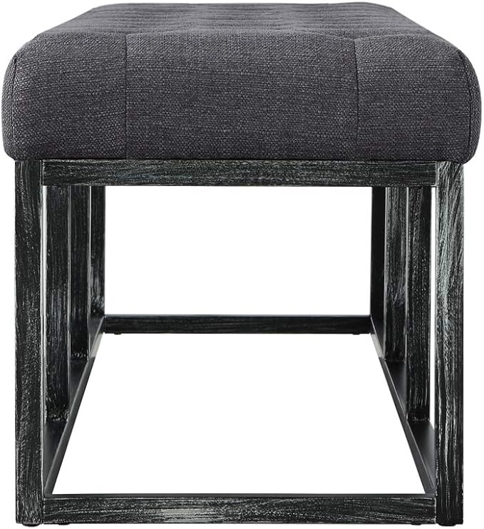 24KF Upholstered Tufted Long Bench with Metal Frame Leg, Linen Bench Ottoman with Padded Seat-Dark Gray