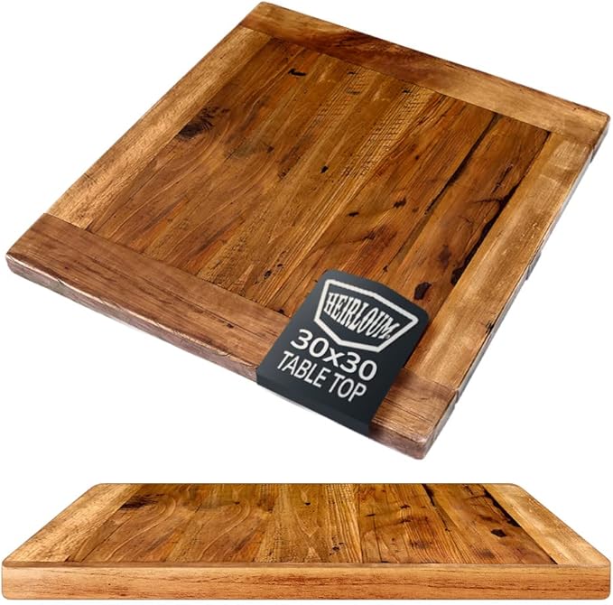 Reclaimed Wood Table Top - Rustic Recycled Solid Wooden Piece Perfect for Signs, Counters, Kitchens Table Tops (Reclaimed Wood Tabletop with Breadboard Ends, 30" x 30")
