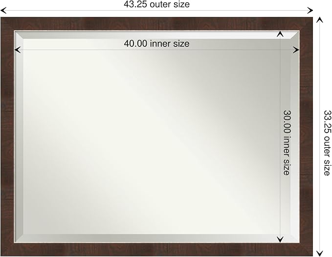 Amanti Art Brown Bathroom Mirror for Over Sink, 33x43 Wildwood Brown Narrow Rectangle Vanity Mirror, X-Large Rustic Farmhouse Frame, Hangs Horizonally and Vertically, Bathroom Wall Decor, Beveled Edge