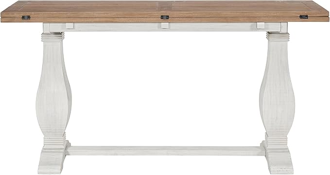 Martin Svensson Home Napa Solid Wood Pedestal Flip-Top Sofa Console Table, White and Driftwood
