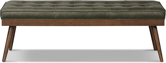 POLY & BARK 55" Tufted Leather Bed Bench for Bedroom End of Bed - Living Room Entry Way Bench - Pure Italian Leather Upholstery with a Solid Wood Frame - Ottoman Bench with Wooden Legs - Olivine Green