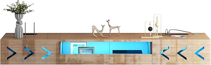 Floating TV Stand, 71" Floating Entertainment Center Wall Mounted,Floating Wall Mounted TV Shelf with Led Lights and Power Outlet,Modern High Gloss tv Cabinet Media Console with Storage