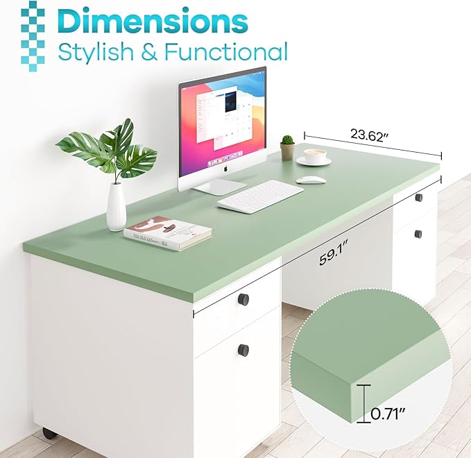 Kaboon Universal Tabletop 23.62" D x 59.1" W, Green, One Piece Wood Table Top for Standing Desk, Reversible Melamine Countertop for Home Office