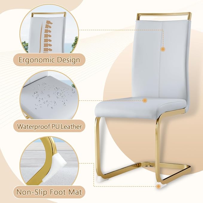 Dining Chairs Set of 2, Faux Leather Dining Chairs with Plated Chrome Metal Frame, Modern Kitchen Chairs Set with Padded Seat High Back for Dining Room, Kitchen Room, Living Room.