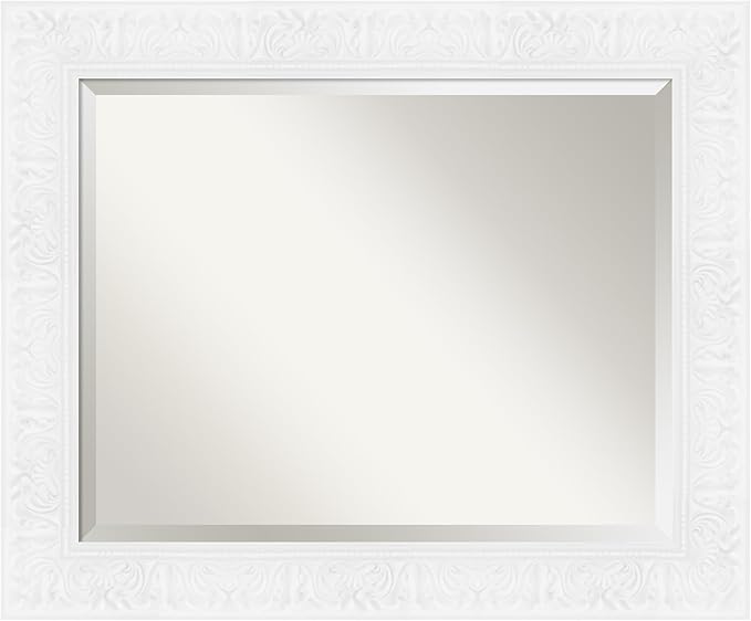 Amanti Art White Bathroom Mirror for Over Sink, 29x35 Luxe White Rectangle Vanity Mirror, Large Traditional Frame, Hangs Horizonally and Vertically, Bathroom Wall Decor, Beveled Edge