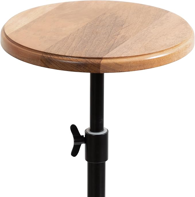 Kate and Laurel Engles Modern Adjustable-Height Pedestal Drink Table; 10 x 10 x 30; Natural Wood and Black; Transitional Round Indoor Metal Plant Stand with Solid Wood Tabletop