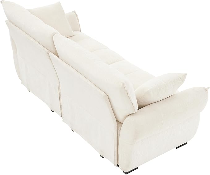 Modern Chenille Fabric 2-Seat Loveseat Sofa, Premium Upholstery Living Room Couch with Tufted Backrest & Comfortable Armrests and High-Resilience Memory Foam Cushions,White