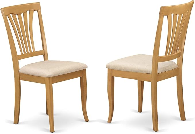 East West Furniture ANAV3-OAK-C 3 Piece Dining Room Table Set Contains a Round Wooden Table with Pedestal and 2 Linen Fabric Kitchen Dining Chairs, 36x36 Inch, Oak