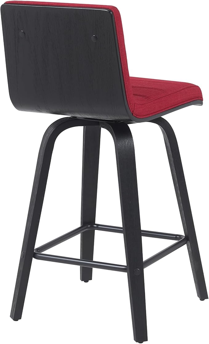 Vienna Modern Counter Height Swivel Bar Stool with Red Upholstered Seat and Brushed Wood Frame Set of 4