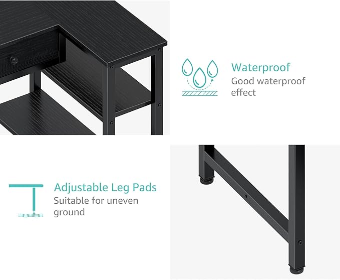 DLisiting Black Corner Desk for Small Space with Drawers, Reversible Gaming L Shaped Computer Desk with Storage Shelves for Kids Boys, Corner Work Study PC Desks for Bedroom