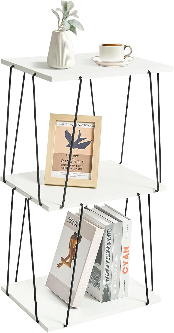 Tall Side Table, Small End Table, 29 inch High Accent Table, Bedside Table for Living Room, Bedroom and Office, Snow White & Black
