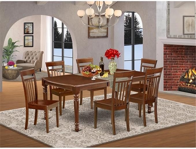East West Furniture DOCA7-MAH-W 7 Piece Dining Table Set Consist of a Rectangle Dinner Table with Butterfly Leaf and 6 Dining Room Chairs, 42x78 Inch, Mahogany
