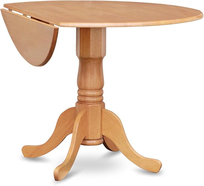 East West Furniture DLPO3-OAK-W 3 Piece Dining Room Furniture Set Contains a Round Kitchen Table with Dropleaf and 2 Dining Chairs, 42x42 Inch, Oak