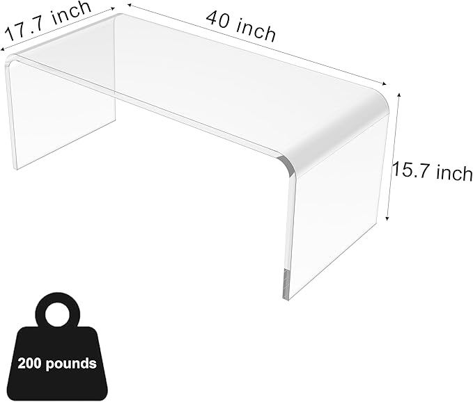 40inch Premium Clear Acrylic Rectangle Coffee Table for Living Room,Mid Century Transparent Waterfall Lowtea Table, Standard Table Size (40"x18"x16") Need Assembly Fit for 2-3 Seat Sofa