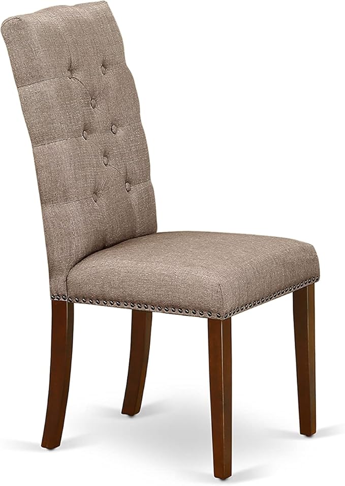 East West Furniture CAEL7-MAH-16 7 Piece Dining Room Table Set Consist of a Rectangle Wooden Table and 6 Dark Khaki Linen Fabric Upholstered Parson Chairs, 36x60 Inch, Mahogany
