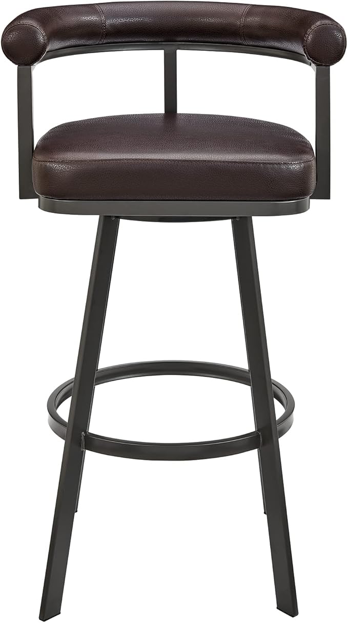 Armen Living Magnolia Swivel Counter Stool in Brown Metal with Brown Faux Leather
