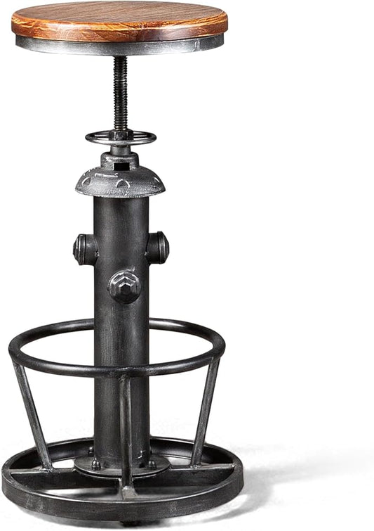 Swivel Bar Stool Industrial Coffee Kitchen Dining Chair Fire Hydrant Design Height Adjustable 24.8-30.7inch Wooden Seat