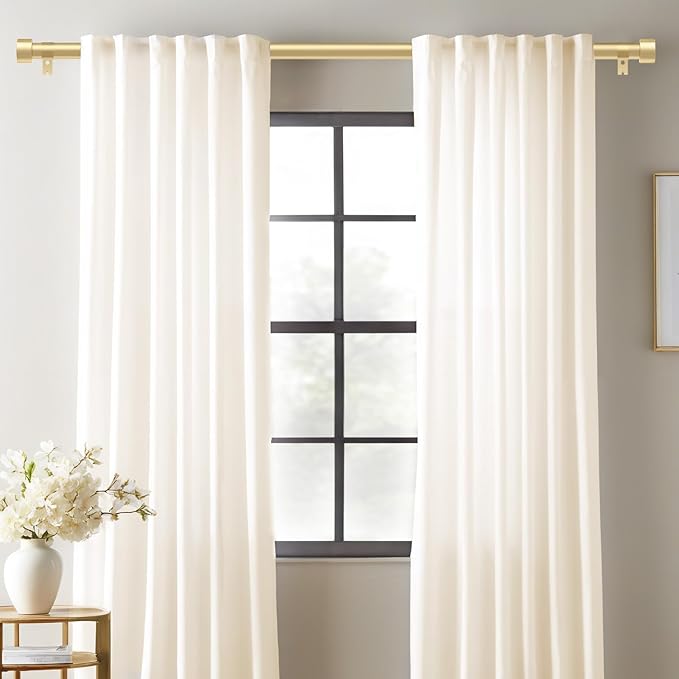 2 Pack Curtain Rods for Windows 48 to 84 Inch(4-7ft), 1 Inch Gold Adjustable Heavy Duty Curtain Rod Set, Modern Style Outdoor Drapery Rods for Patio Bedroom, Size 32"- 90"
