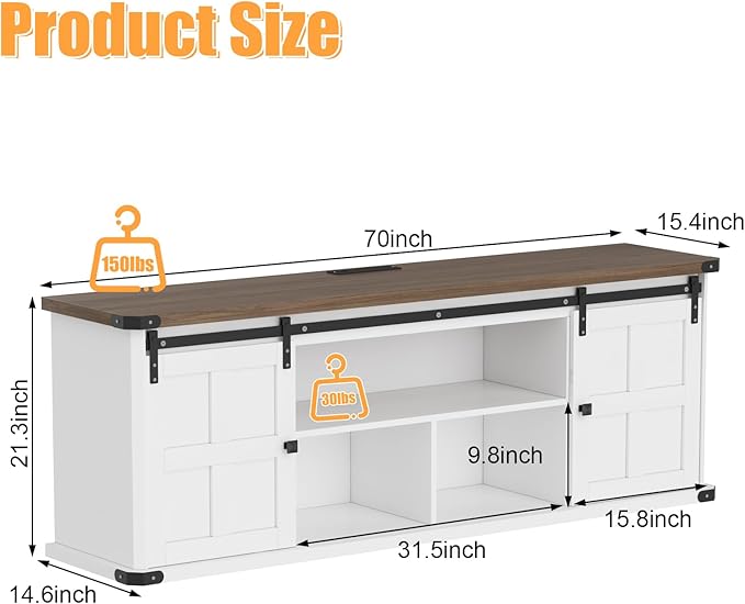 GAOMON 70" Farmhouse TV Stand for 80/75/70 Inch TVs,Entertainment Center Storage Cabinets w/Power Outlets and Sliding Barn Door,Rustic TV Stands for Living Room,Media Console Cabinet