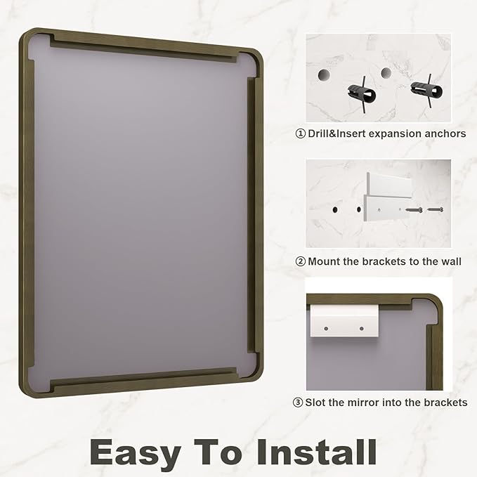 20x30 Inch Bronze Framed Bathroom Mirror, Rectangle Brushed Bronze Metal Vanity Mirror,Rounded Bathroom Vanity Mirror, Anti-Rust, Shatterproof (Horizontal/Vertical)