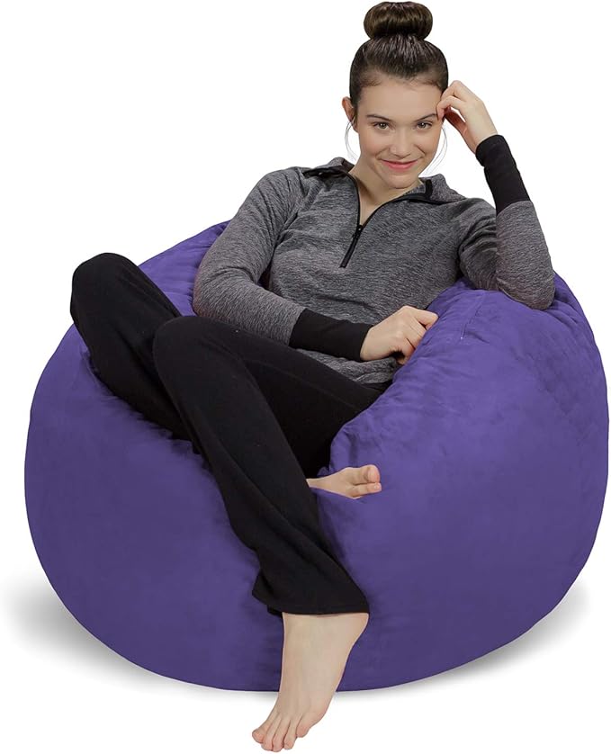 Sofa Sack Bean Bag Chair Cover Only, for Adults and Kids, Without Filling Comfy Fluffy Round or Oval Beanbag Chair Cover Replacement, Lazy Sofa Cover for Reading Chair or Floor Chair, 3 Foot, Purple