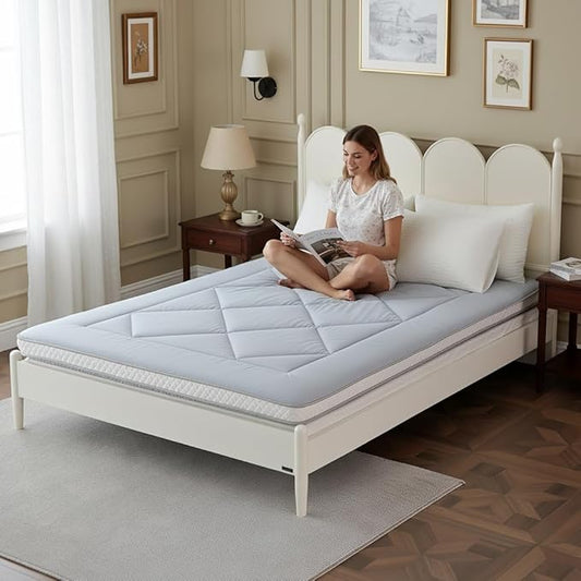 Welnow Japanese Futon Floor Mattress, Thick Queen Size Tatami Mat Portable & Foldable Roll Up Floor Bed Mattress with Storage Bag, Sleeping Pad for Adults, Dorm, Guest Bed, Camping and Travel, Grey