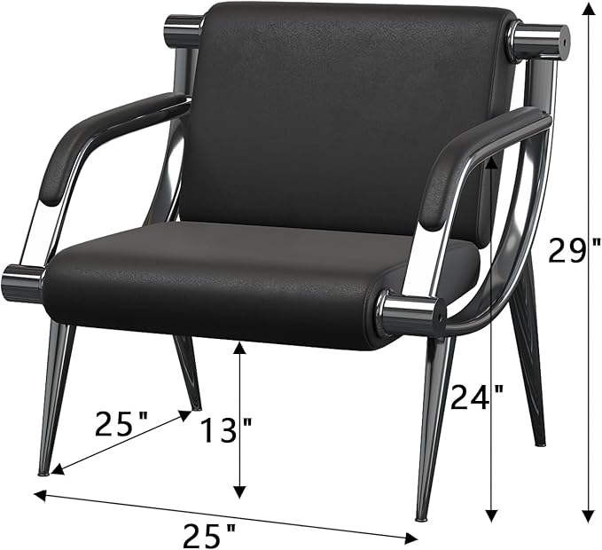 wonline Waiting Room Chair with Armrest Black PU Leather Office Furniture, Office Guest Seating Lobby Conference Reception Chairs for Airport Clinic Hospital Bank Salon Barber(Black)