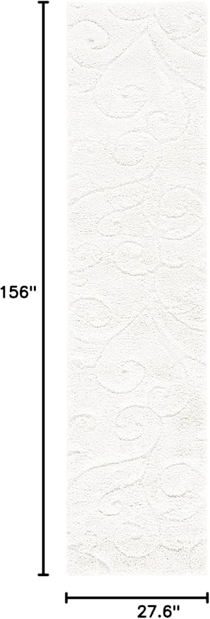 SAFAVIEH Florida Shag Collection Runner Rug - 2'3" x 13', Creme & Creme, Scroll Design, Non-Shedding & Easy Care, 1.2-inch Thick Ideal for High Traffic Areas in Living Room, Bedroom (SG455-1111)