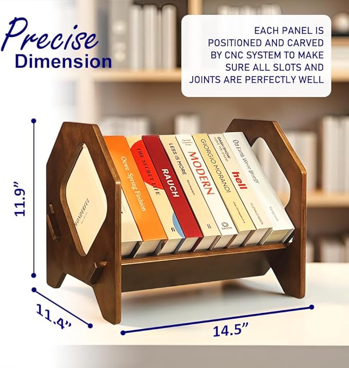 Desktop Bookshelf, Stackable Book Organizer with Handle, storage rack for CD/Magazine/File Folder, Portable Small bookshelf for Study, Living room, Kid's room, No Nails, Medium Size