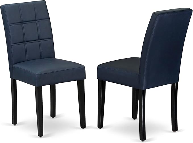 East West Furniture LGAS7-BLK-09 7 Piece Dining Table Set Consists A Wooden Table and 6 Dark Navy Blue Polyester Fabric Modren Dining Chairs with Stylish Back- Black Finish