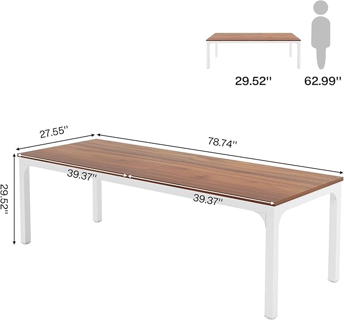 Tribesigns 78.7 Inches Extra Long Computer Desk 2 Person Desk, Double Long Desk, Workstaion for Home Office (Walnut+White)