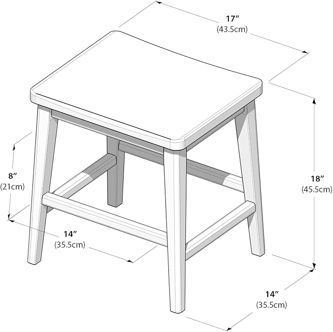 Plank+Beam Smythe Dining Stool, 18" Vanity Stools, Set of 2, Sturdy Wood Modern Kitchen Stool, Saddle Seat Backless Chair, Metal Footrest, Pecan