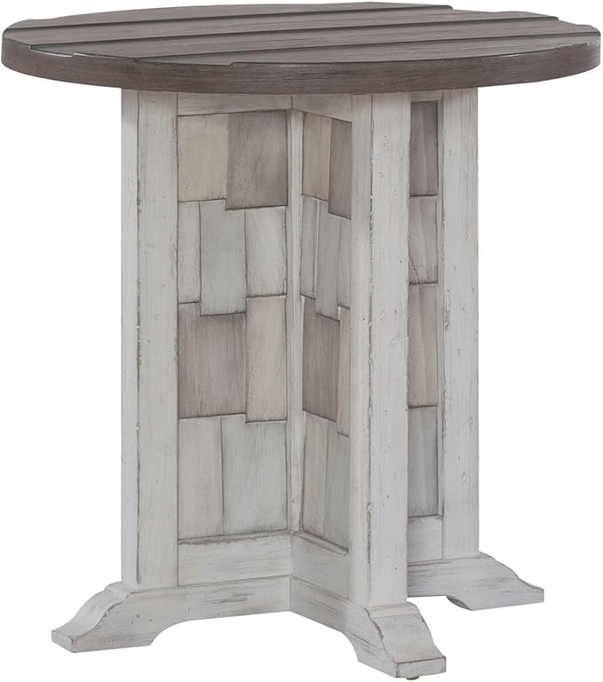 Liberty Furniture River Place Living Room Round Chairside Table - Riverstone White & Tobacco