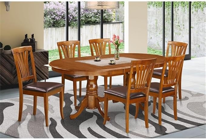 East West Furniture PLAV7-SBR-LC 7 Piece Dining Set Consist of an Oval Dining Table with Butterfly Leaf and 6 Faux Leather Kitchen Room Chairs, 42x78 Inch, Saddle Brown