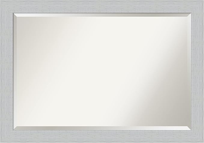 Amanti Art White Bathroom Mirror for Over Sink, 28x40 Shiplap White Rectangle Vanity Mirror, Large Coastal Wood Frame, Hangs Horizonally and Vertically, Bathroom Wall Decor, Beveled Edge from WI, USA