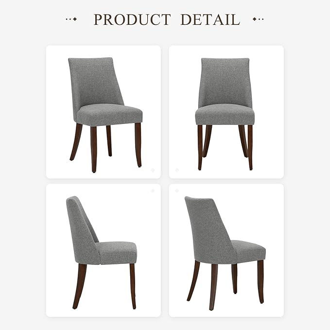 COLAMY Upholstered Dining Chairs Set of 4, Mid Century Modern Kitchen Chairs with Back, Farmhouse Fabric Side Dining Room Chairs with Wood Legs for Dining Room Restaurant, Light Grey