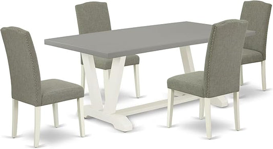 East West Furniture V097EN206-5 5 Piece Dining Table Set Includes a Rectangle Dining Room Table with V-Legs and 4 Dark Shitake Linen Fabric Upholstered Chairs, 40x72 Inch, Multi-Color