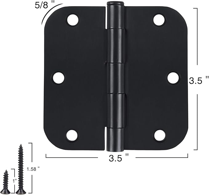30 Pack Rounded Matte Black Door Hinges 3.5 Inch 5/8" Radius Interior 3 1/2" Flat Iron Bifold Residential Standard Bedroom Indoor for Doors 3 ½"Hardware Control House Home Decor Essentials Accessories