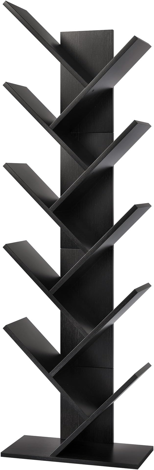 Hoctieon 10 Tier Tree Bookshelf, 10 Shelf Bookcase, Free Standing Tree Bookcase, Display Floor Standing Shelf for Books, Book Organizer Shelves for Home Office, Living Room, Bedroom, Black