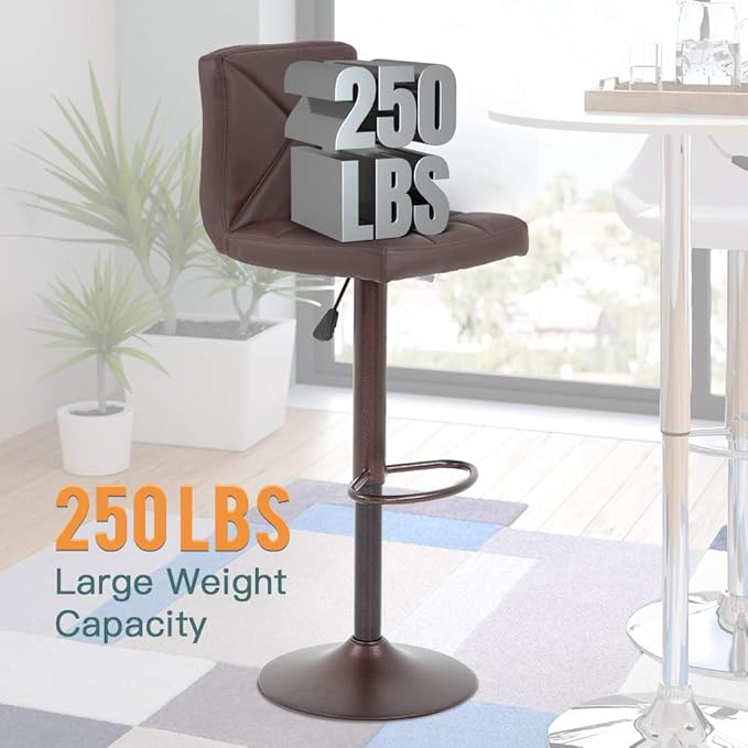 BestOffice Bar Stools Set of 2, PU Leather Swivel Bar Stools Kitchen Counter Height Bar Chairs with Hydraulic Adjustable for Kitchen, Dining Room and Restaurants