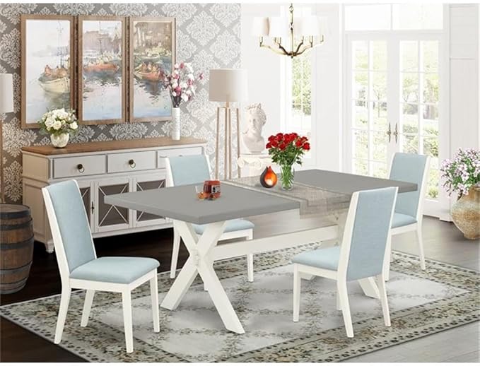 East West Furniture X097LA015-5 5 Piece Kitchen Table Set for 4 Includes a Rectangle Dining Room Table with X-Legs and 4 Baby Blue Linen Fabric Upholstered Chairs, 40x72 Inch, Multi-Color