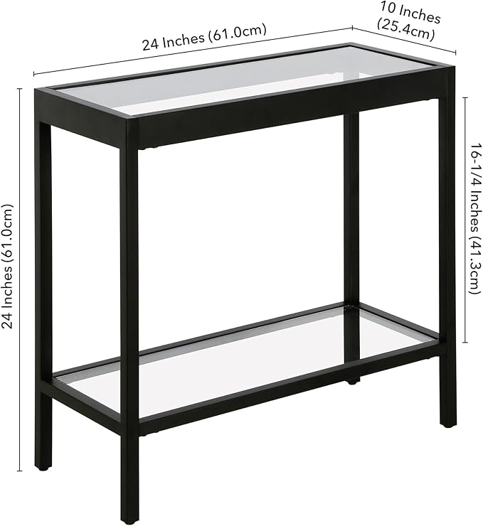 Henn&Hart 24" Wide Rectangular Rectangular Side Table in Blackened Bronze, Table for Living Room, Bedroom