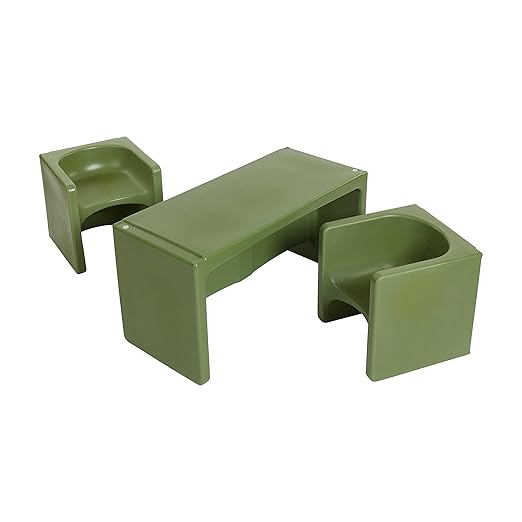 ECR4Kids Tri-Me Table and Cube Chair Set, Multipurpose Furniture, Hunter Green, 3-Piece