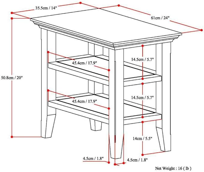 SIMPLIHOME Acadian 14-inch Wide Solid Wood Narrow End Table in Distressed Grey, Transitional-Style Side Table for Living Room, Bedroom, or Family Room with 2 Open Shelves