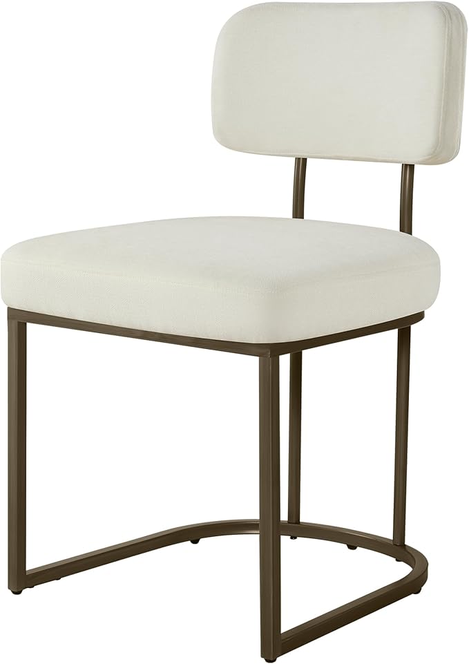 Dining Chairs Set of 2, Upholstered Modern Kitchen Chairs with Ergonomic Backrest, Fabric Cushion Seat & Metal Legs for Living Room, Restaurant, and Café, Ivory