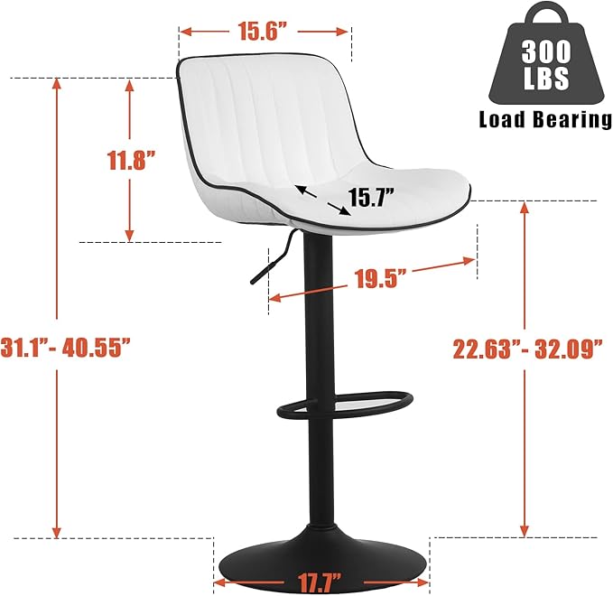 YOUNIKE White Bar Stools Set of 2 Kitchen Counter Height Barstools Upholstered Swivel Modern Faux Leather Bar Chairs with Backs Adjustable High Breakfast Island Stool with Metal Leg