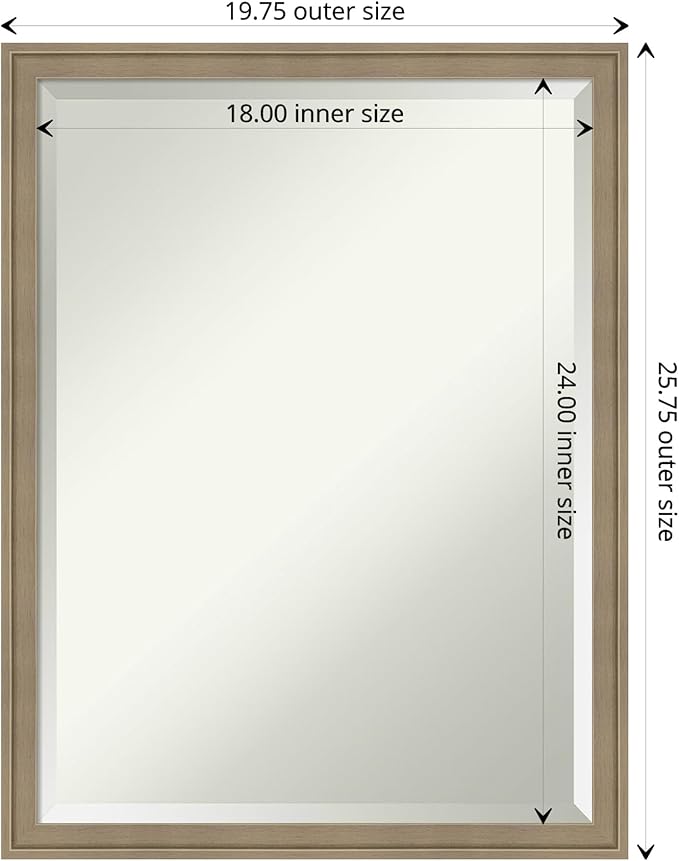 Amanti Art Brown Bathroom Mirror for Over Sink, 26x20 Florence Light Brown Rectangle Vanity Mirror, Medium Casual Frame, Hangs Horizonally and Vertically, Bathroom Wall Decor, Beveled Edge