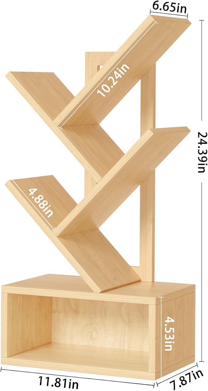 Small Tree Book Shelf,5 Tier Black Tree Bookshelf,Wood Desktop Bookcase,Modern Desk Display Storage Bookshelves,Floor Standing Organizer Bookcases for Living Room,Bedroom,Office