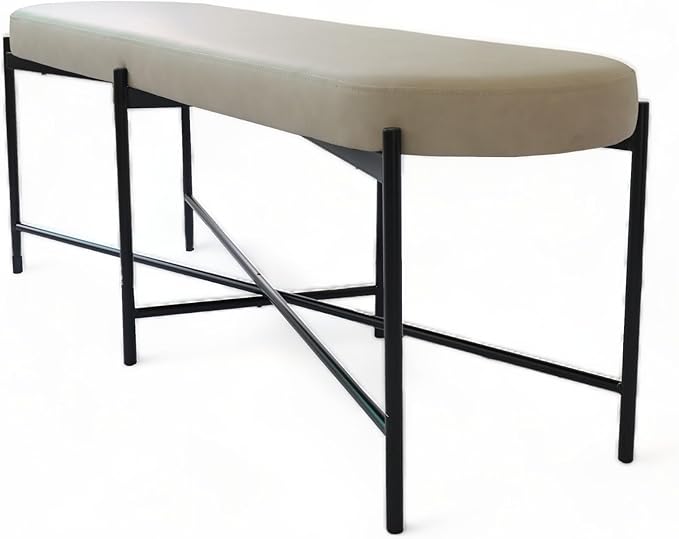 54” upholstered Vegan Leather Accent Ottoman Bench for entryway, Living Rooms, lounges, bedrooms-White Rock/Light Grey