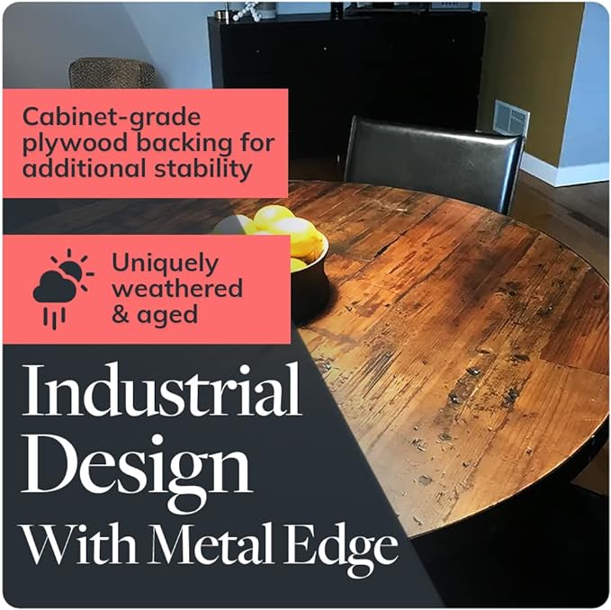 Reclaimed Wood Table Top - Rustic Recycled Wooden Piece Perfect for Signs, Kitchens, Dining and Coffee Table Tops (Reclaimed Wood Table Top with Metal Edge, 24" x 30")